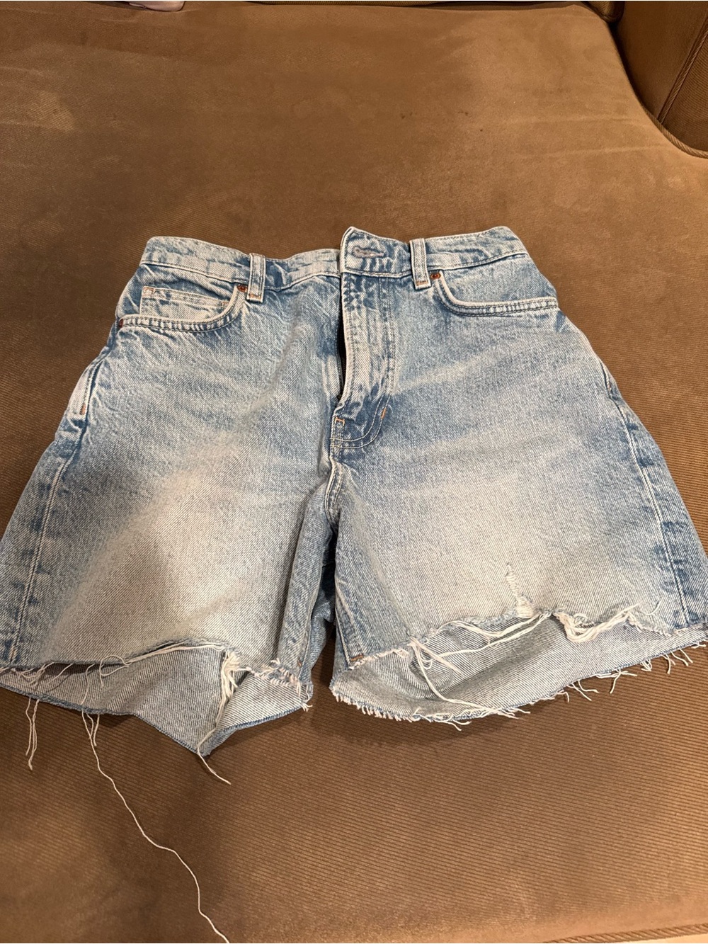 Reformation Light Blue Frayed Hem Denim Shorts